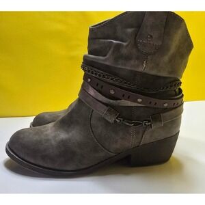 Jellypop Nashville Grey Slouch Ankle Boots Chain Studded Straps 9M 731980